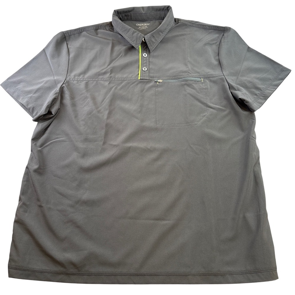 Cherokee Uniforms Mens 2XL Gray Performance Polo‎ Scrub Top Zipper Pocket CKI803
